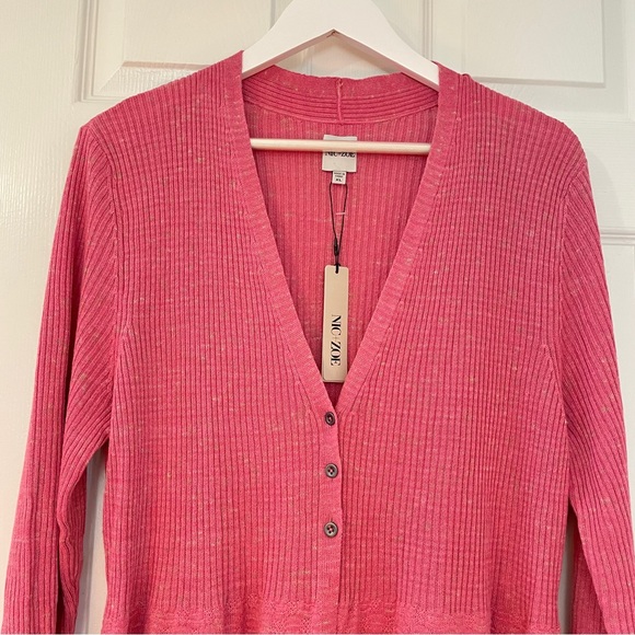 NIC + ZOE  linen blend long Cardigan in a twirl Raspberry Pink Button ribbed XL - Picture 3 of 14